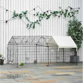 Comparer les prix de Enclos Extérieur avec Pare-Soleil Pliable et 2 Portes - ELVMI - pour Petits Animaux en Métal Noir 220 × 103 × 103 cm