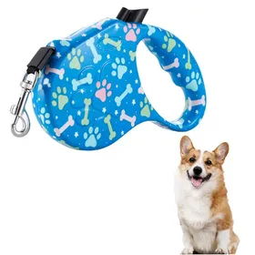 Meilleurs prix pour Laisse rétractable pour chien ruban anti-emmêlement pour la marche lentraînement et le jogging (bleu 48 m)