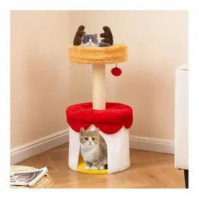 Meilleurs prix pour Arbre à chat Noël 80cm avec lit cabane griffoir sisal et jouet suspendu - multicolore design festifstablecadeau idéal pour chats