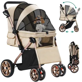 Meilleurs prix pour YITAHOME Poussette pour Chien Chat - avec Panier de Rangement - 4 Roulettes - Pliable - Chêne