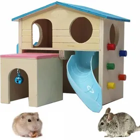 Meilleurs prix pour Jouet de maison pour hamster - Cabane en bois - Échelles et toboggans - Cloche suspendue - Intérieur Multicolore ACCESSOIRE DE CAGE