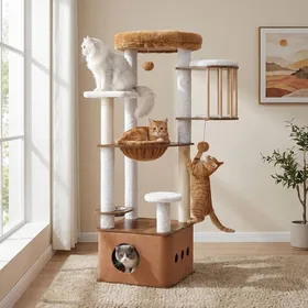 Comparer les prix de HOOBRO Arbre à Chat Grande Tour de Jeux Tour descalade Stable à Plusieurs Niveaux Arbres dactivité Blanc et Noyer