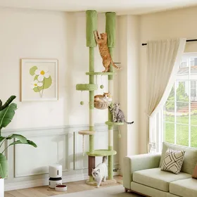 Comparer les prix de HOOBRO Arbre à Chat du Sol au Plafond Hauteur Réglable du Sol au Plafond Arbre à Chat avec hamac Vert