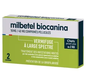 Comparer les prix de Milbetel chat +2kg vermifuge Biocanina Boite de 2 comprimés