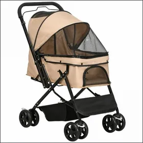 Comparer les prix de Poussette pour animaux - PawHut - Pour petits chiens et chats stable &amp  pliable - Marron