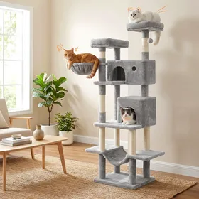 Comparer les prix de HOOBRO Arbre à Chat Grande Tour de Jeux Tour descalade Stable à Plusieurs Niveaux Arbres dactivité Gris