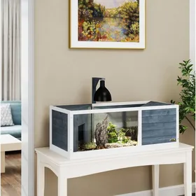 Meilleurs prix pour Terrarium pour tortue en bois gris 120 x 50 x 40 cm avec façade transparente et support de lampe