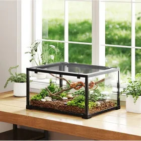 Meilleurs prix pour WOVREO Terrarium reptile en verre 60 x 45 x 32 cm porte coulissante verrouillable noir