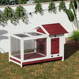 Meilleurs prix pour Clapier cage à lapins en bois 2 niveaux pour 4 roulettes Rampe intégrée toit bitumé imperméable tiroir amovible étanche marron