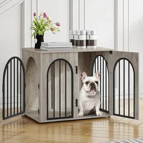 Meilleurs prix pour 68cm Cage pour Chiens Table dAppoint Niche Moderne pour Chiens Intérieur Cage pour Chiots 3 Portes Porte arquée Ivoire Clair
