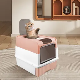 Meilleurs prix pour Bac à litière amovible pour chatons et grands chats bac à litière en PP avec couvercle XJING(49*37*35 cm rose)