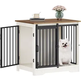 Meilleurs prix pour 69 cm Cage pour ChiensTable d’AppointNiche Moderne pour ChiensCage pour ChiotsMaisonnette pour Animaux2 PortesBlanc et Marron