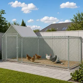 Comparer les prix de Poulailler Enclos métallique pour petits animaux 303x107x152cm verrou sécurité bâche PE imperméable pour poules et lapins