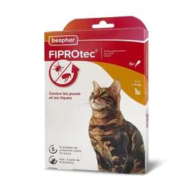 Comparer les prix de BEAPHAR – FIPROTEC 50 mg – Solution spot-on au Fipronil pour chats (> 1 kg) – 6 pipettes de 05 ml