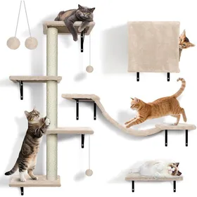 Meilleurs prix pour Étagères Murales pour Chat4 en 1 Ensemble de Meubles Muraux avec Griffoir pour ChatsArbre à Chat Mural avec BalleStable 10 kg