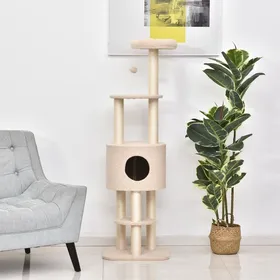 Meilleurs prix pour Arbre à chat - AKOZON - 7221 - Hauteur 148 cm - Niche et plateformes en peluche - Poteaux en sisal