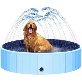 Meilleurs prix pour Piscine chien pliable 160x30 cm – Bassin portable avec jet d’eau – Antidérapant pour chien et chat – Extérieur et intérieur