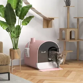 Meilleurs prix pour Bac à litière pour chat avec porte battante pelle et filtre inclus dim. 43L x 44l x 47H cm rose