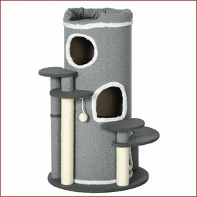 Meilleurs prix pour Arbre à gratter pour chat - PawHut - 3 niveaux avec lit plateformes & balle - Gris