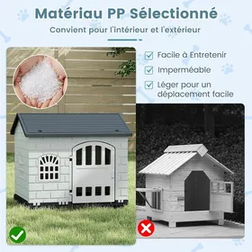 Comparer les prix de GIANTEX Niche pour Chien Exterieur XXL en PP Imperméable&Ventilé Plancher Surélevé Cage pour Chiots 75x58x65CM (Gris)