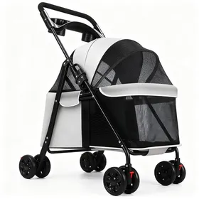 Comparer les prix de Poussette pour Animaux - FIANAO - Pliable Maille Respirante 360° Frein Double Grand Panier de Rangement - Gris
