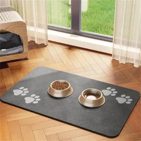 Meilleurs prix pour Tapis gamelle chien chat silicone 40x60cm -1 Paw pattern imperméable anti-dérapant alimentation animal - Gris Aucuneary