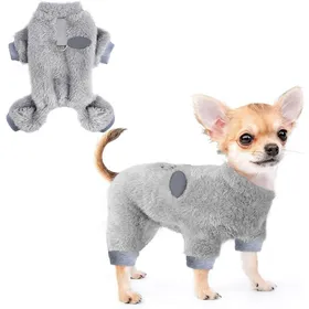 Comparer les prix de Pyjama pour petit chien pull dhiver avec anneau de laisse vêtement chaud en polaire pour chiot tenue rose mignonne (gris)