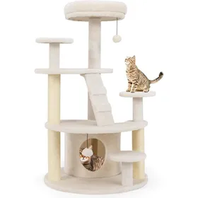 Meilleurs prix pour GIANTEX Arbre à Chat à Plusieurs Niveaux Surface en Peluche Poteau en Jute Escalier Balle Suspendue (Blanc)