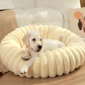 Meilleurs prix pour Panier pour chien et chat en peluche douce couleur beige diamètre 50 cm rembourrage coton PP nid confortable pour sommeil profond
