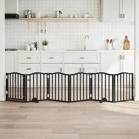 Meilleurs prix pour Barrière pour chiens - vidaXL - 6 panneaux - Noir - Bois de peuplier - 50x60 cm par panneau - Longueur totale 300 cm