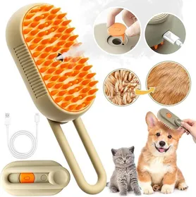 Comparer les prix de Brosse vapeur 3 en 1 pour chats et chiens avec spray de toilettage et de massage orange PEIGNE