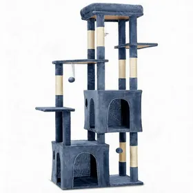 Comparer les prix de Arbre à Chat Robuste 155cm  Idéal Grands Chats & Maine Coon Perchoir XXL 2 Niches Poteaux Sisal Jouets suspendus - Bleu Clair
