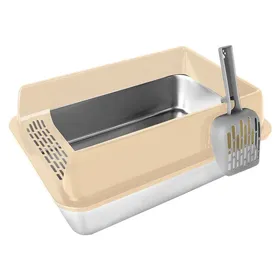 Comparer les prix de Grande Bac à Litière Chat Ouverte avec Pelle - WC Anti-Fuite pour Chats en Acier Inoxydable - 35x50x20 cm - Kaki - LVHCMFOHM