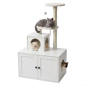 Comparer les prix de Arbre à chat Relaxdays meuble litière H x L x P: 133 x 78 x 49 cm poteaux sisal couchage aspect bois blanc