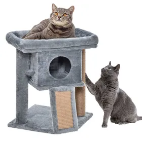 Comparer les prix de Arbre à chat - PawHut - hauteur de 57 cm - griffoir en jute, niche, plateforme et balle de jeu - en tissu peluche gris clair