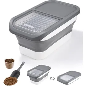 Meilleurs prix pour Conteneur pliable pour croquettes - MICH - 5 kg - Gris - Pliable - 15 L - Tasse à mesurer incluse - Cuillère incluse