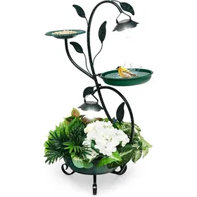 Meilleurs prix pour Mangeoire Oiseaux Exterieur sur Pieds Abreuvoir Oiseaux Exterieur de 83CM avec 2 Lumières LED à Solaire Bain d’Oiseaux avec