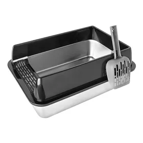 Comparer les prix de Grande Bac à Litière Chat Ouverte avec Pelle - WC Anti-Fuite pour Chats en Acier Inoxydable - 35x50x20 cm - Noir - LVHCMFOHM