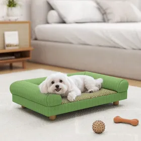Comparer les prix de Canapé / lit pour chien - AKOZON - 12890 - Velours côtelé vert - Assise type tapis frais - Pieds surélevés