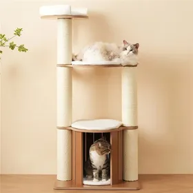 Comparer les prix de Arbre à Chat 135 cm avec Troncs XXL 12 cm Plateformes et Niche en MDF Imperméable - Stable et Robuste - Idéal Grands Chats - Gris