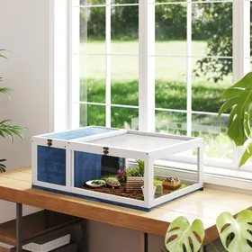 Comparer les prix de Enclos en bois pour tortues comprenant des abris principaux et un toit à charnières 91 x 605 x 32 cm bleu