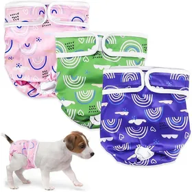 Comparer les prix de Lot de 3 Couches Chien LavableCulotte Réutilisables Chiennes Chaleurs Confortable Durable Couches de Chien pour la Femelle(M)