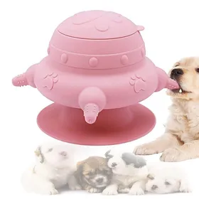 Meilleurs prix pour Mangeoire pour ChiotsBol à Lait Bionique en Silicone pour Animaux De Compagnie avec 4 Sucettes Et Ventouse(Rose)