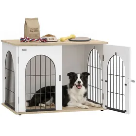 Comparer les prix de Cage pour chien - meuble cage chien intérieur - PawHut - arche avec double porte comme table dappoint - métal - 80x56x59cm - blanc