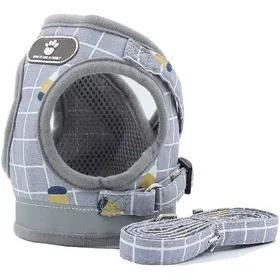 Meilleurs prix pour Ensemble harnais et laisse pour chat et chiot harnais dextérieur réglable en maille à carreaux pour petit chien M+L