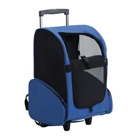 Comparer les prix de Sac de transport à roulettes pour animaux - Sac à dos de voyage avec double roue et poignée télescopique  - Bleu