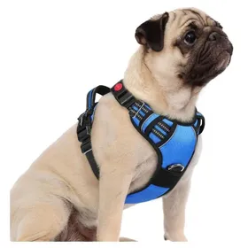 Meilleurs prix pour Harnais Chien Anti Traction avec 3 boucles pour Chien Facile à Mettre Harnais Réfléchissant Réglable pour Chien Bleu S .