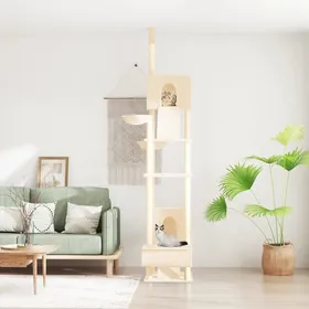 Comparer les prix de Arbre à chat - vidaXL - Crème - 277-303 cm - 2 maisons - 2 hamacs