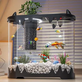 Comparer les prix de Aquarium Complet Noir avec Filtration Integree Pompe et Eclairage Accessoires de Decoration pour Poissons
