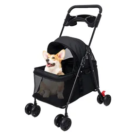 Meilleurs prix pour Poussette Animaux Pliable - FIANAO - Maille Anti-Chaleur Suspension 360° Grand Espace + Porte-Gobelet - Noir